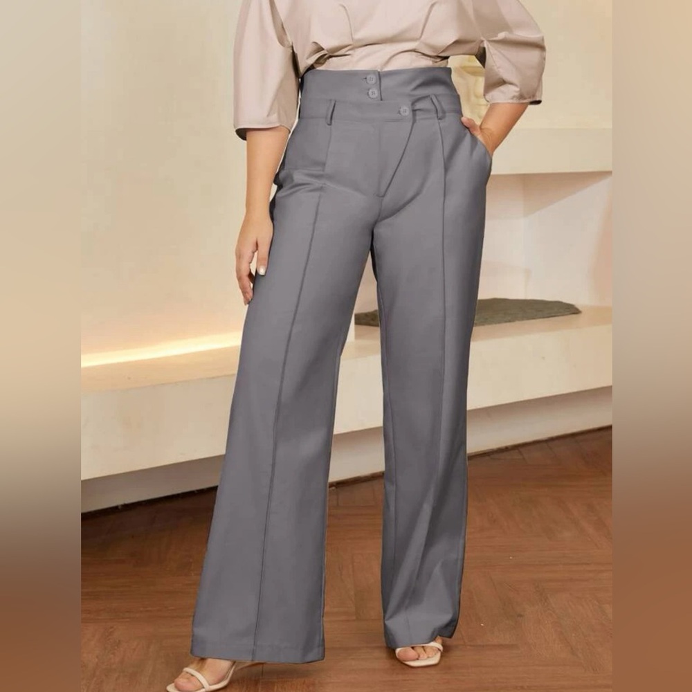 NWOT plus 1x cross button close wide leg dress pants grey
